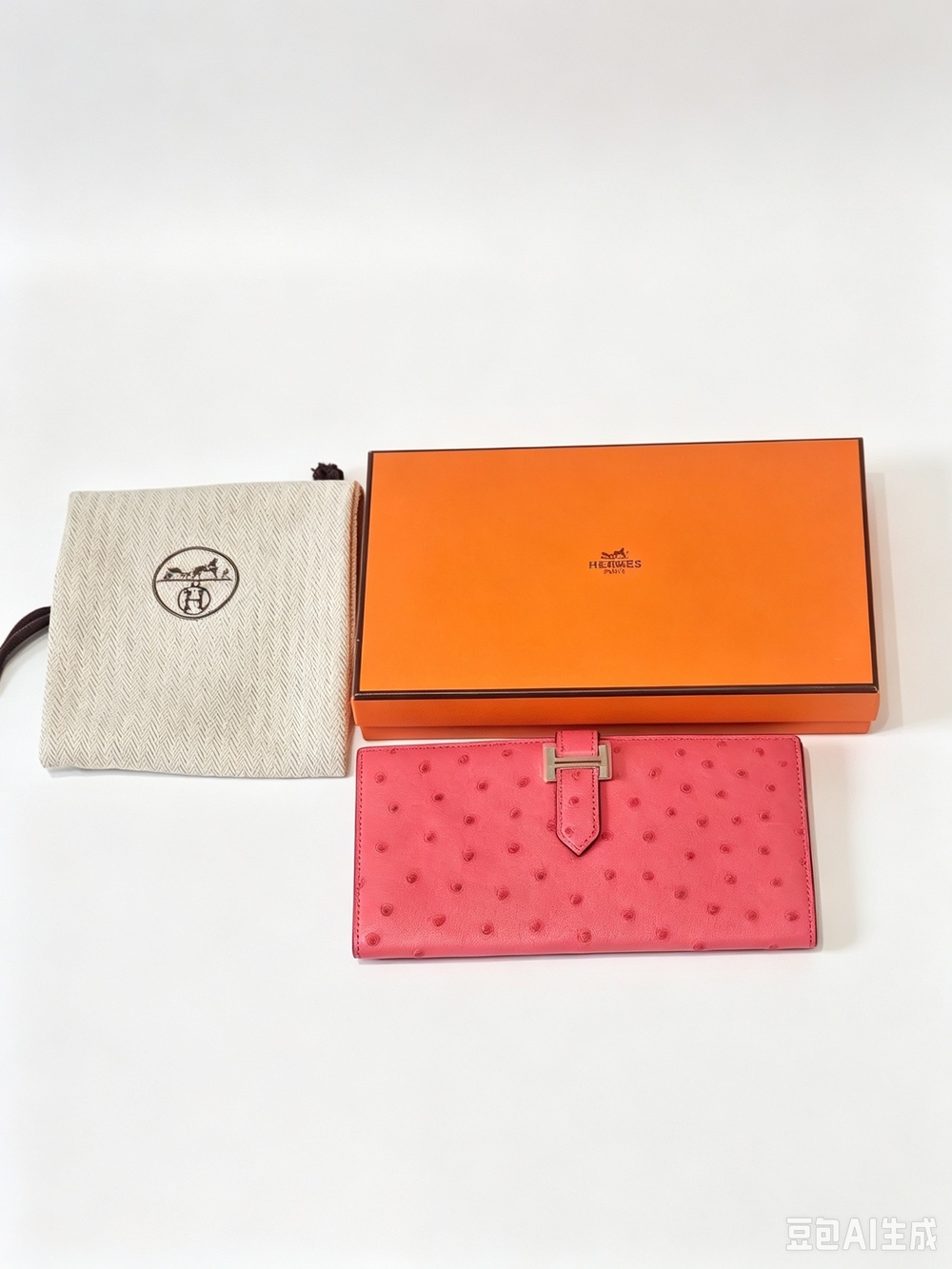 Hermes Pink Ostrich Leather Constance Long Wallet